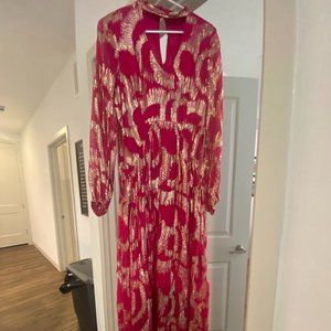 Formal Pink and Gold Baroque Style Maxi Dress